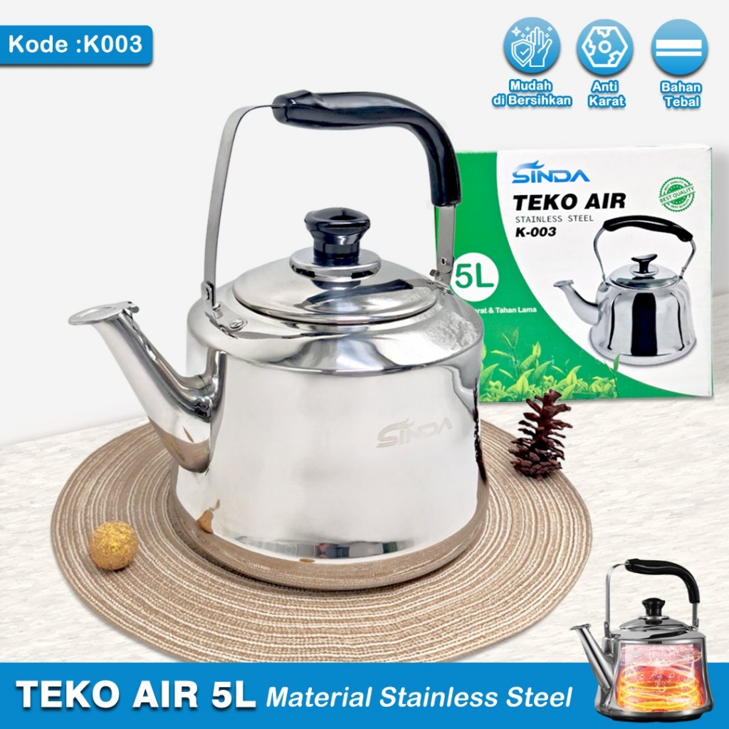 TEKO FULL STAINLESS STEEL 5 LITER WHISTLE KETTLE MASAK AIR PANAS PEGANGAN ANTI PANAS
