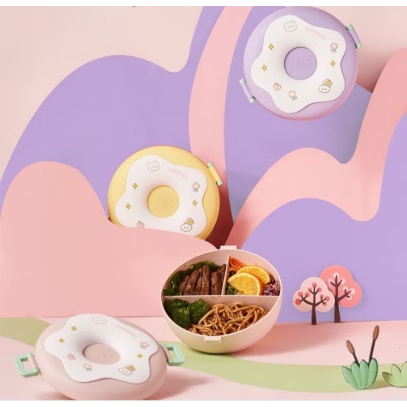 LUNCH BOX DONAT TEMPAT BEKAL UNIK LUCU 3 SEKAT FREE SENDOK KODE 6717