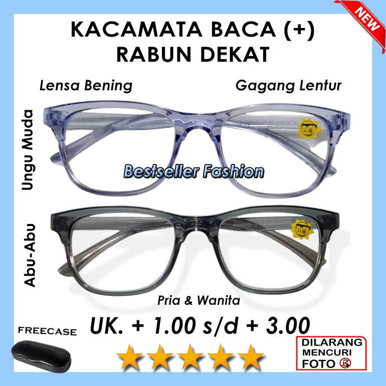 PRIA WANITA - Kacamata Plus Rabun Dekat Full Baca Model TERBARU KEREN Frame Ungu Muda  Abu Bening BE