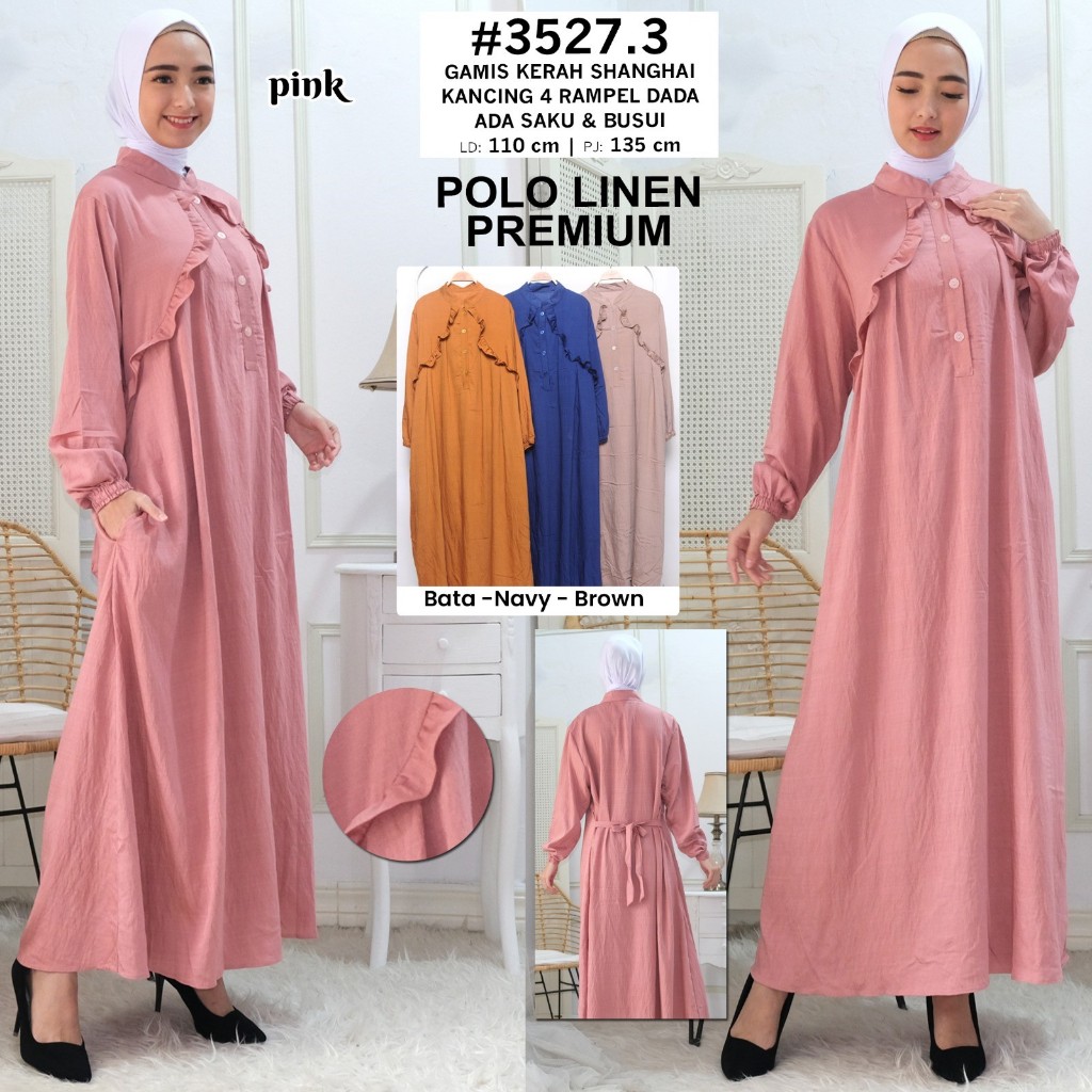 [ DENOVASTYLE ] Gamis Wanita Kerah Shanghai Polos Kancing 4 Rempel Dada Canti dan Kekinian