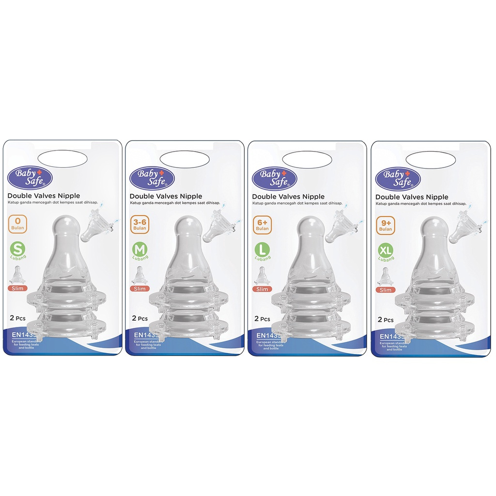 BabySafe DOT Double Valves Slim Neck Nipple / Silicone Nipple Dot Bayi Baby Safe