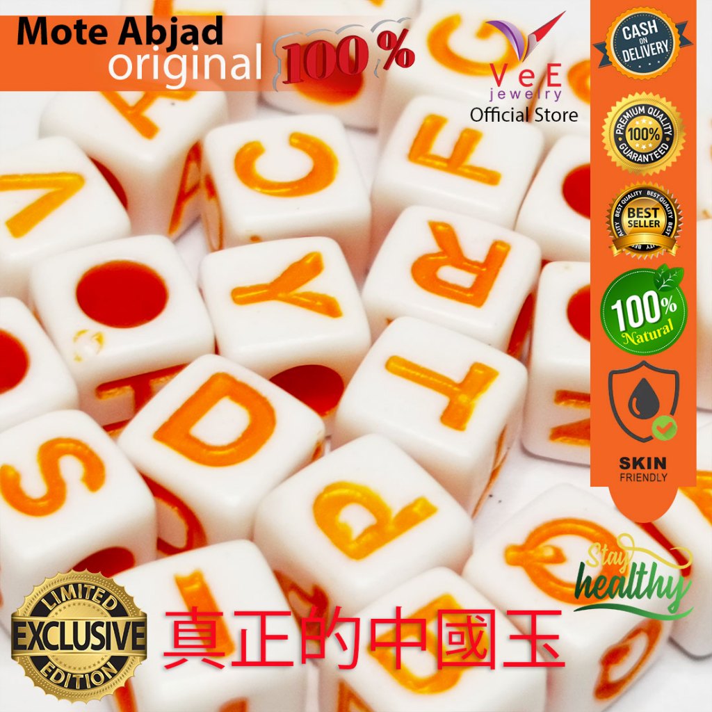 Mote Dadu Inisial Huruf Abjad A - Z Putih Orange - Vee Jewelry Manik Bahan Gelang Kalung Liontin