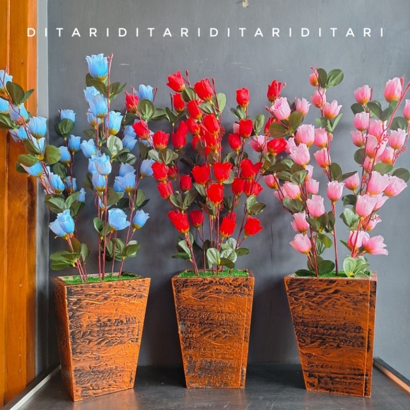 set bunga dan pot mawar pot kayu bunga artificial bunga plastik bunga pojokan bunga sudut