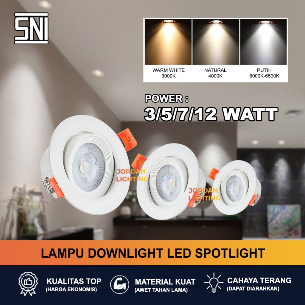 Lampu Sorot Plafon LED 3W 5W 7W 12W - Downlight Spotlight 220V Terang, Hemat, Ekonomis