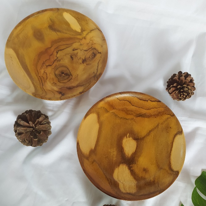 Piring kayu jati foodgrade Diameter 20cm, Piring makan, Piring souvenir custom