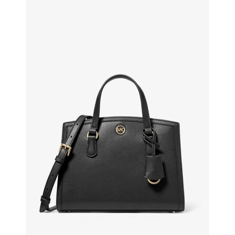 MK CHANTAL SMALL PEBBLED LEATHER MESSENGER BAG IN BLACK