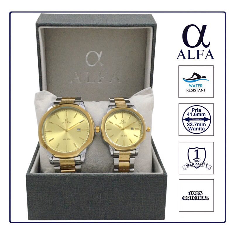 ALFA Jam Tangan Couple Tahan Warna Kombinasi 88804 Original