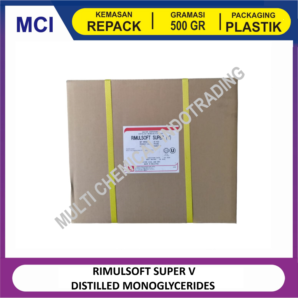 

RIMULSOFT SUPER (V) DISTILLED MONOGLYCERIDES PELEMBUT PENGEMPUK PENGEMBANG FOOD GRADE - REPACK 500 GR