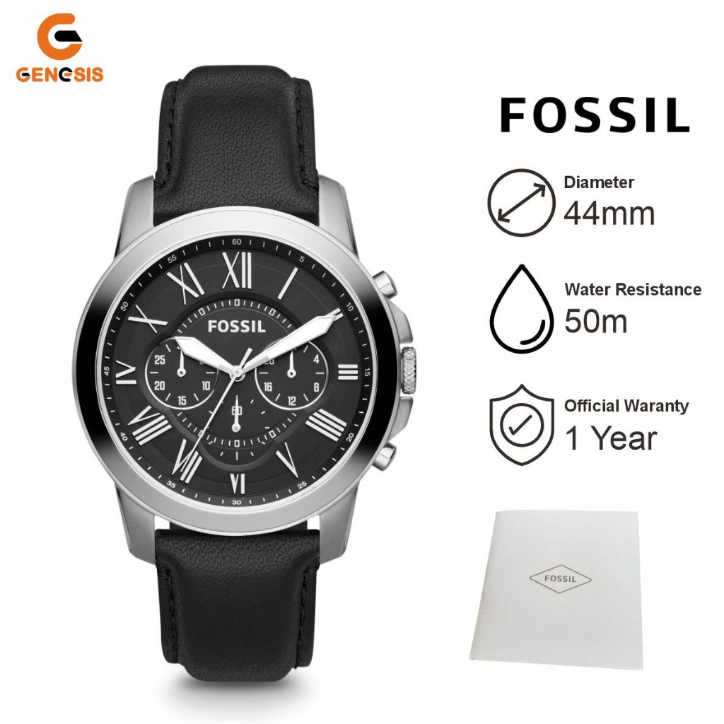 Jam Tangan Pria Fossil Grant FS4812 Chronograph Black Dial Black Leather Strap