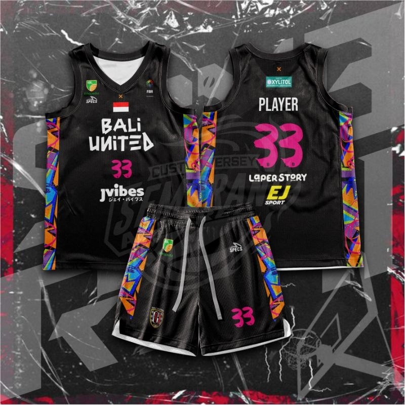 JERSEY BASKET IBL BALI UNITED 2024 HITAM (BISA GANTI NAMA DAN NOMOR)