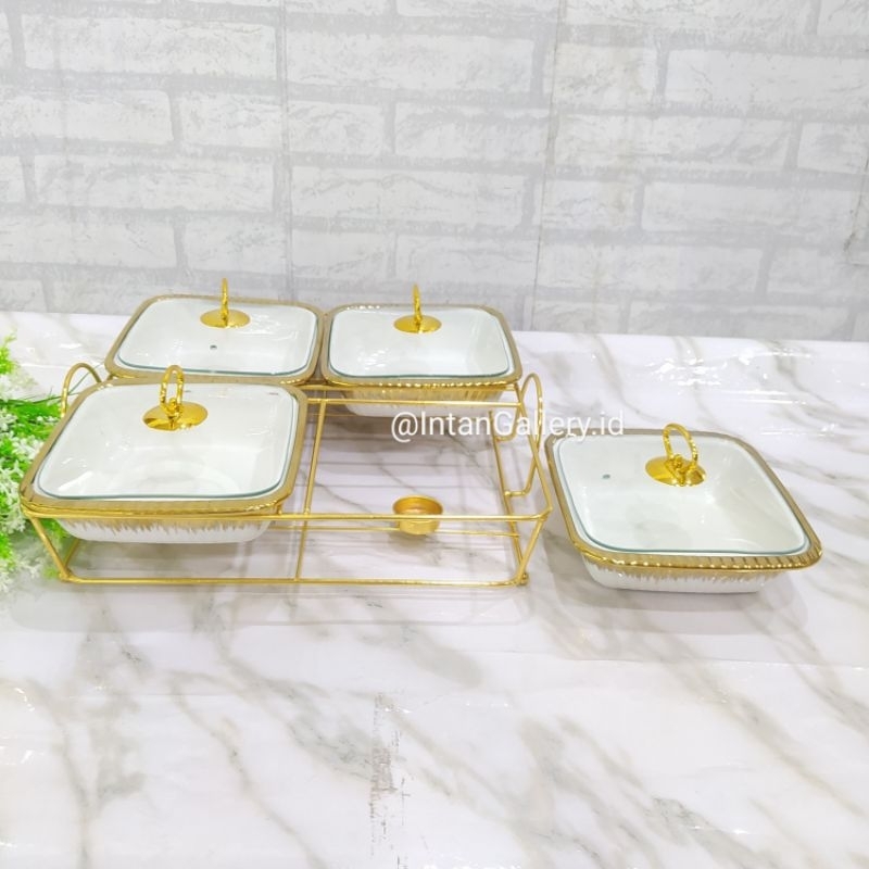 Prasmanan Keramik Set 4 Pcs Putih Gold