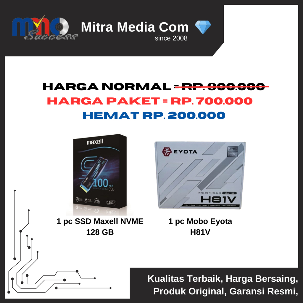 PAKET HEMAT Mobo Eyota H81 P + Maxell SSD NVME 128 GB