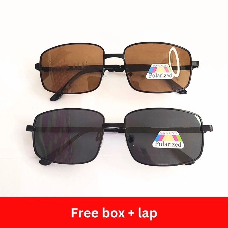 kacamata polarized hitam pria  model persegi panjang