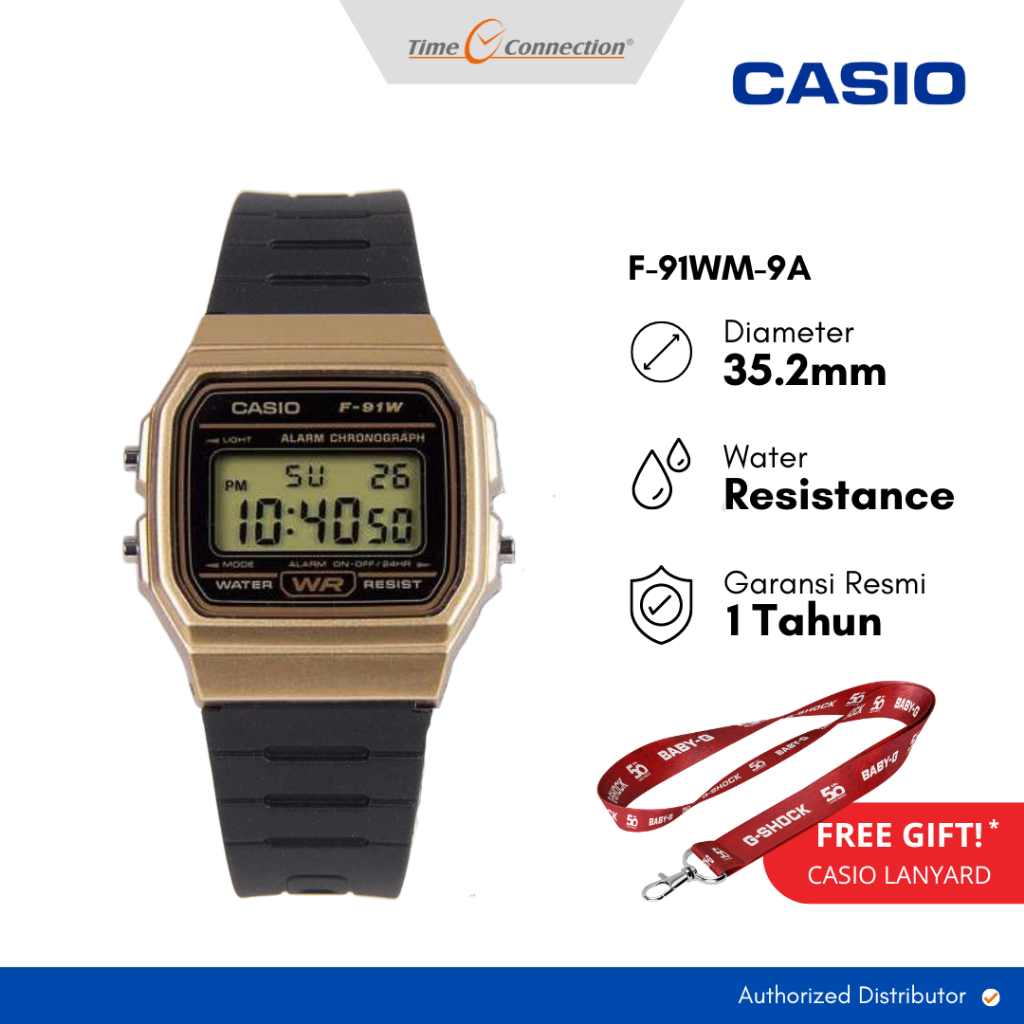 Casio F-91WM-9A Hitam Emas Original / Jam Tangan Pria Wanita Unisex Digital Vintage