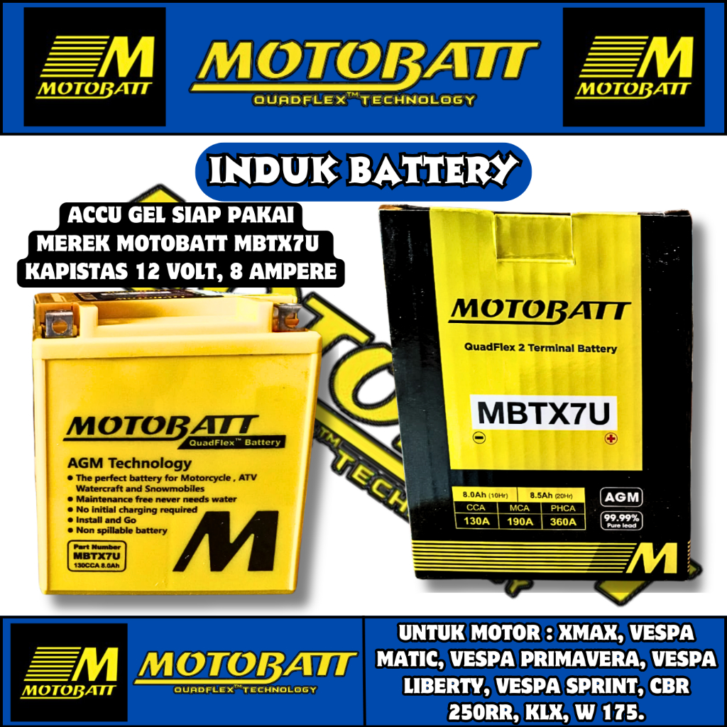 Aki Motor Honda CBR250RR , CBR 250 CC / CBR 150 R , CBR150R , CB 150 R  CC Motobatt MBTX7U