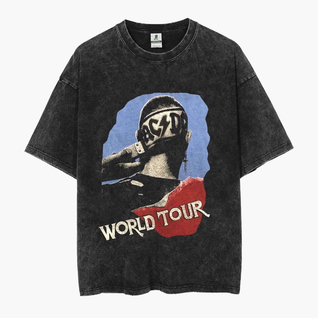 Kaos ACDC World Tour Style Oversized Washed Tee