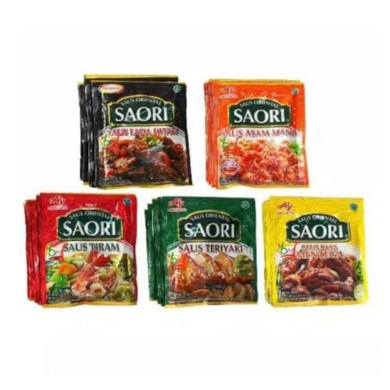 

Saori 1Renceng isi 10pcs Varian Tiram/Teriyaki/Lada Hitam/Asam Manis