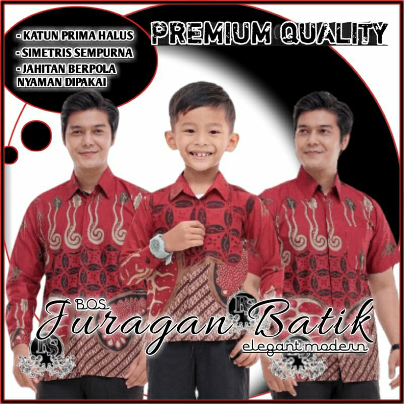 Batik Merah Maroon Couple Ayah Dan Anak Laki-laki - Kemeja Batik Couple Ayah Anak Cowok - Batik Pria