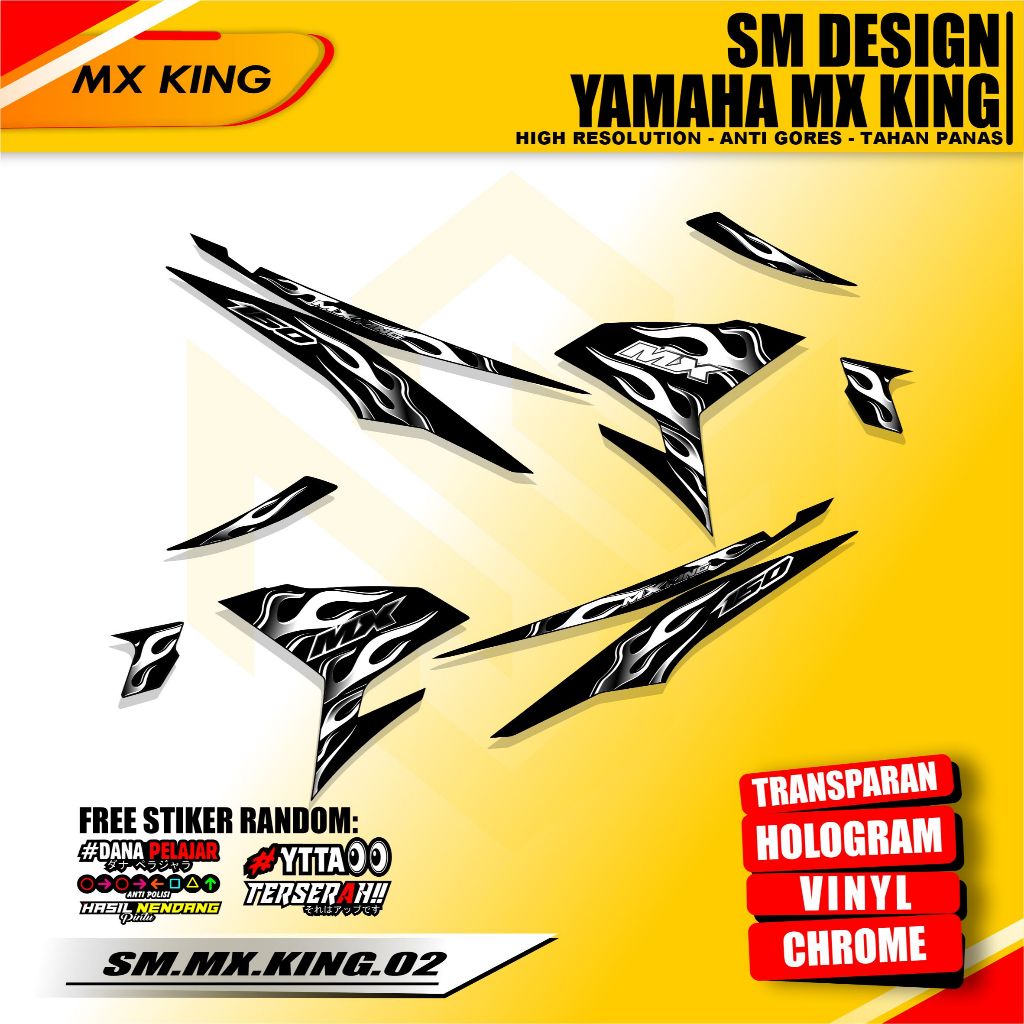 Striping MX King Motif Api Bahan Hologram Transparan