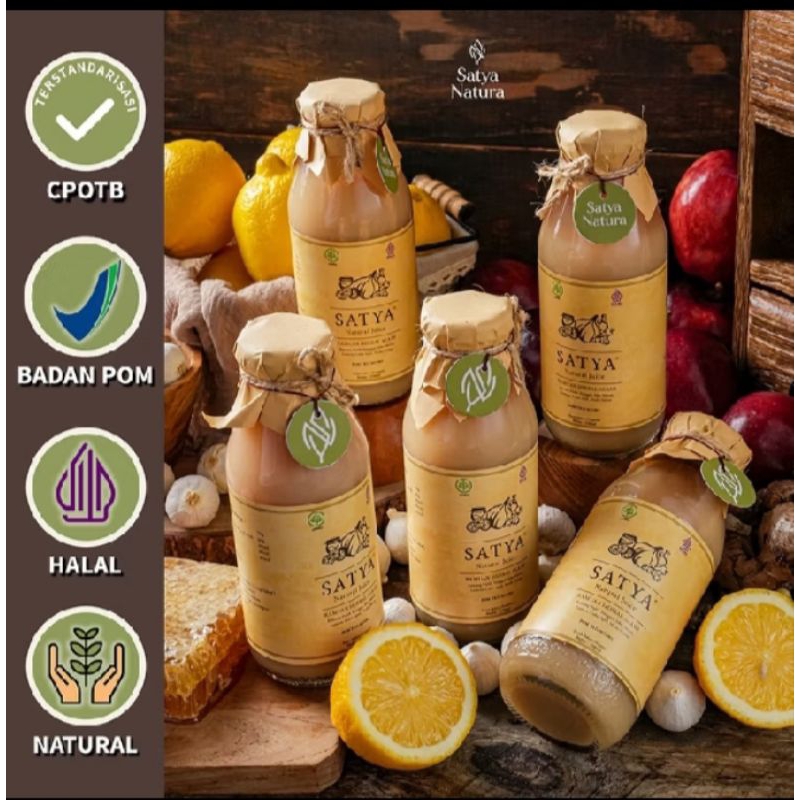 

SATYA ( 5BOTOL ) Jus Bawang Putih Tunggal Cuka Apel Jahe Merah Lemon Madu Hutan Asli BAHAN herbal Alami