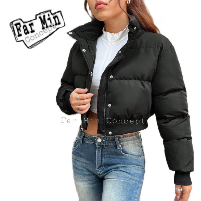 jaket winter crop wanita.jaket gelembung tebal.jaket musim dingin wanita karet rib
