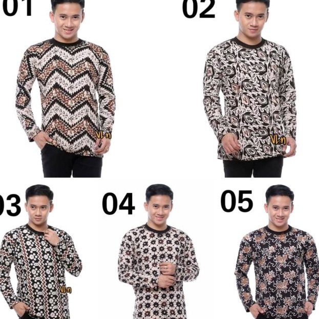 Kaos Pria Lengan Panjang Motif Batik Cap  Nyaman Dipakai  NO 3 M