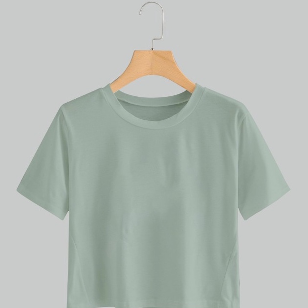 Special  kaos wanita crop polos bahan asli cotton combed  hijau sage M