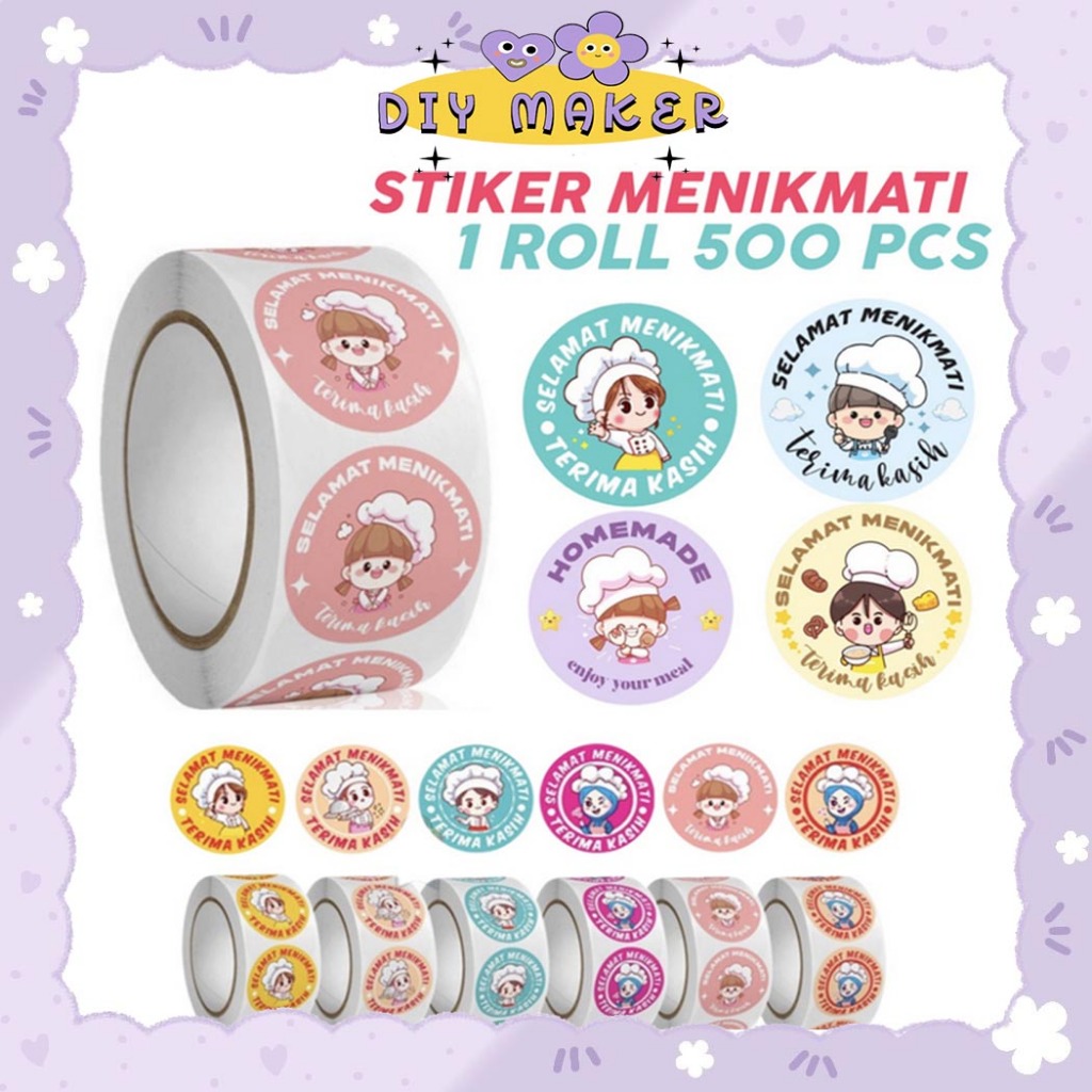 

DM Stiker Roll Isi 500 Pcs Selamat Menikmati Lucu Imut Untuk Tempel Di Box Makanan Plastik Packaging