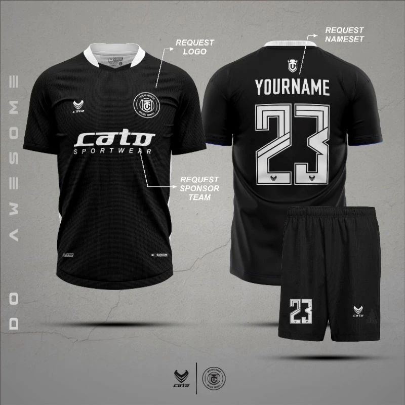 CATO CUSTOM BAJU FUTSAL SEPAKBOLA PRINTING DRYFIT PREMIUM HITAM PUTIH SATU SET BASIC BW JERSEY HITAM
