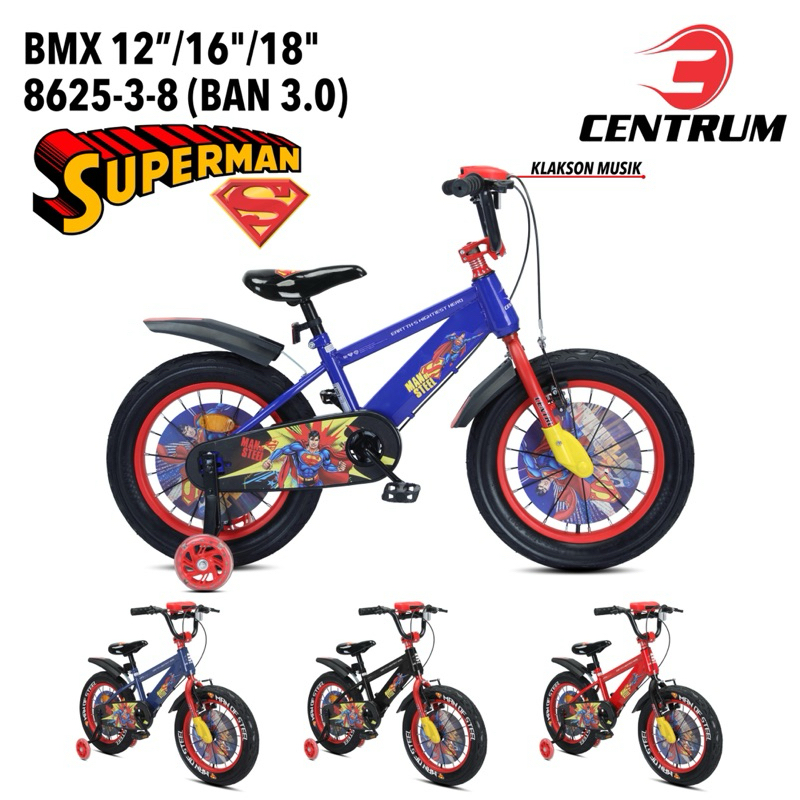 Sepeda Anak bmx 12” 16” 18” centrum 8625-3-8 superman Ban 3.0 Terbaru murah promo bisa paylatter