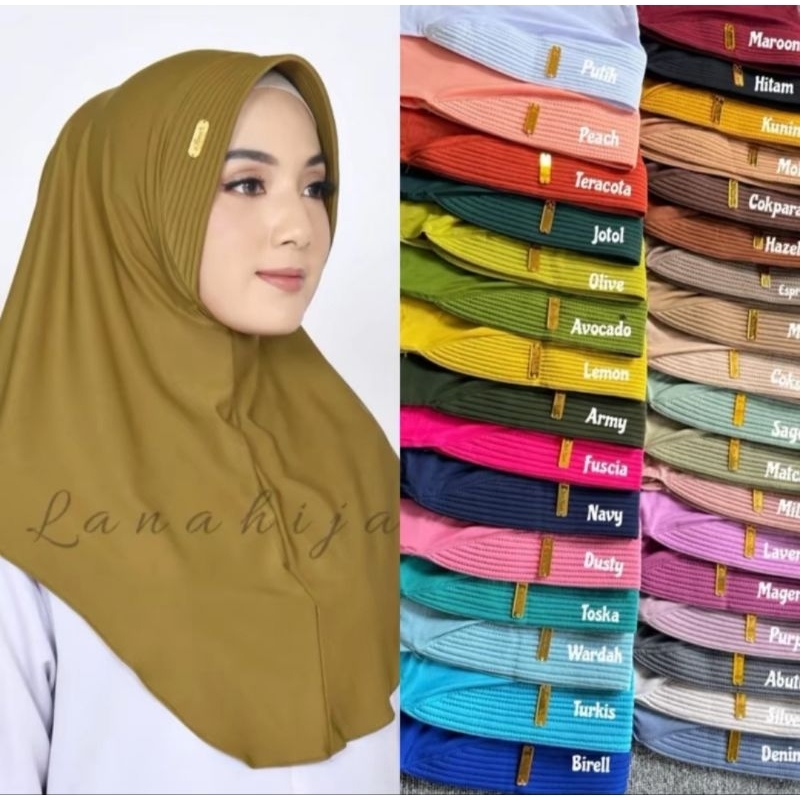 HIJAB INSTAN PLAT GOLD AKRILIK SIZE L || MENUTUP DADA BAHAN JERSEY PREMIUM