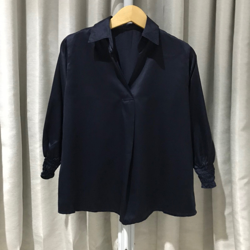 Ruby Satin Top Navy by FORTUNA