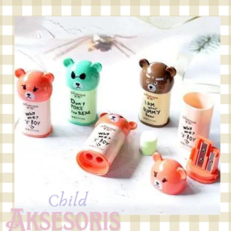 

serutan pensil bear+penghapus lucu karakter anak