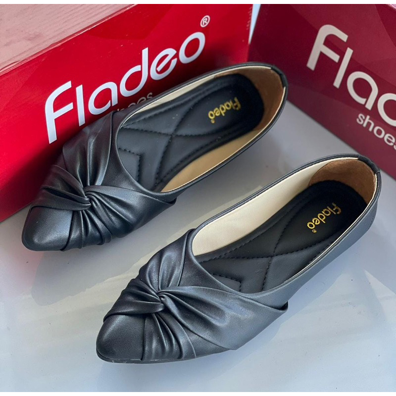 FLADEO flat shoes wanita sepatu flat kerja hitam model Q02