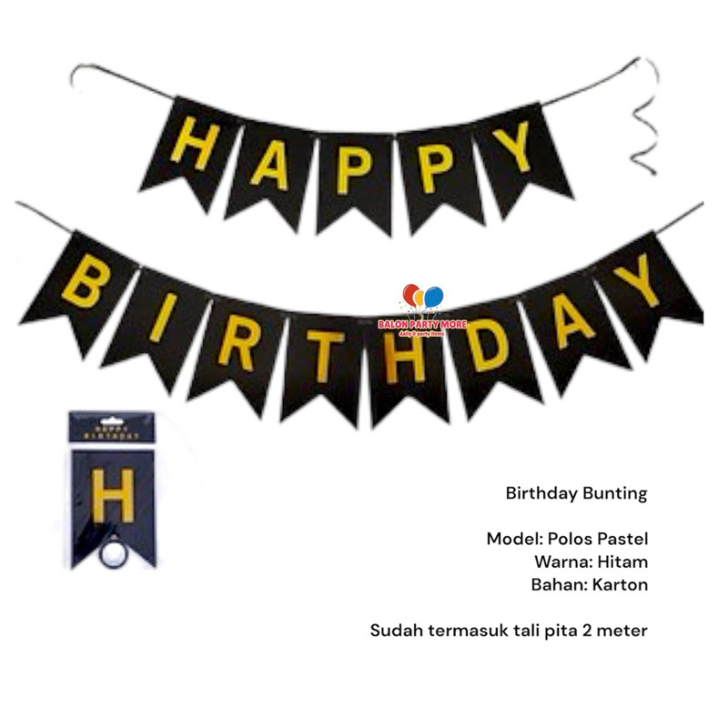 (WARNA POLOS) Bunting Banner Happy Birthday Macaron Polosan / Banner Happy Birthday Simple Edisi War