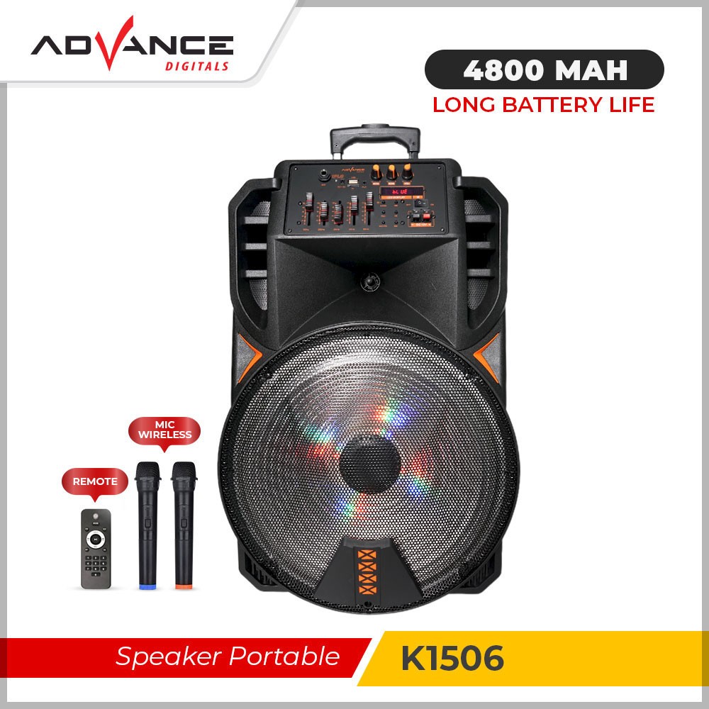 ADVANCE K1506 - SPEAKER KARAOKE BLUETOOTH PORTABLE  K 1506 K-1506 15 Inch Bass Free Microphone 2 MIC