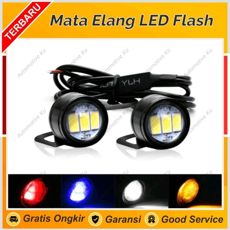 MATA ELANG LED KEDIP STROB SUPER TERANG 3 MODE NYALA LAMPU FLASH EAGLE EYE MOBIL MOTOR BREKET