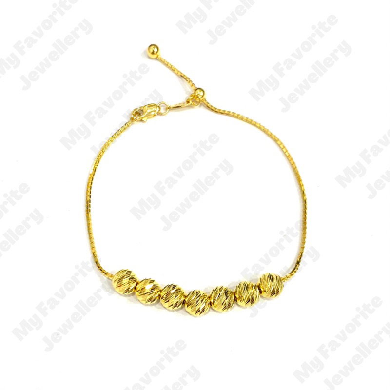 Gelang Serut Bola-bola Motif Kristal Emas Asli Kadar 875