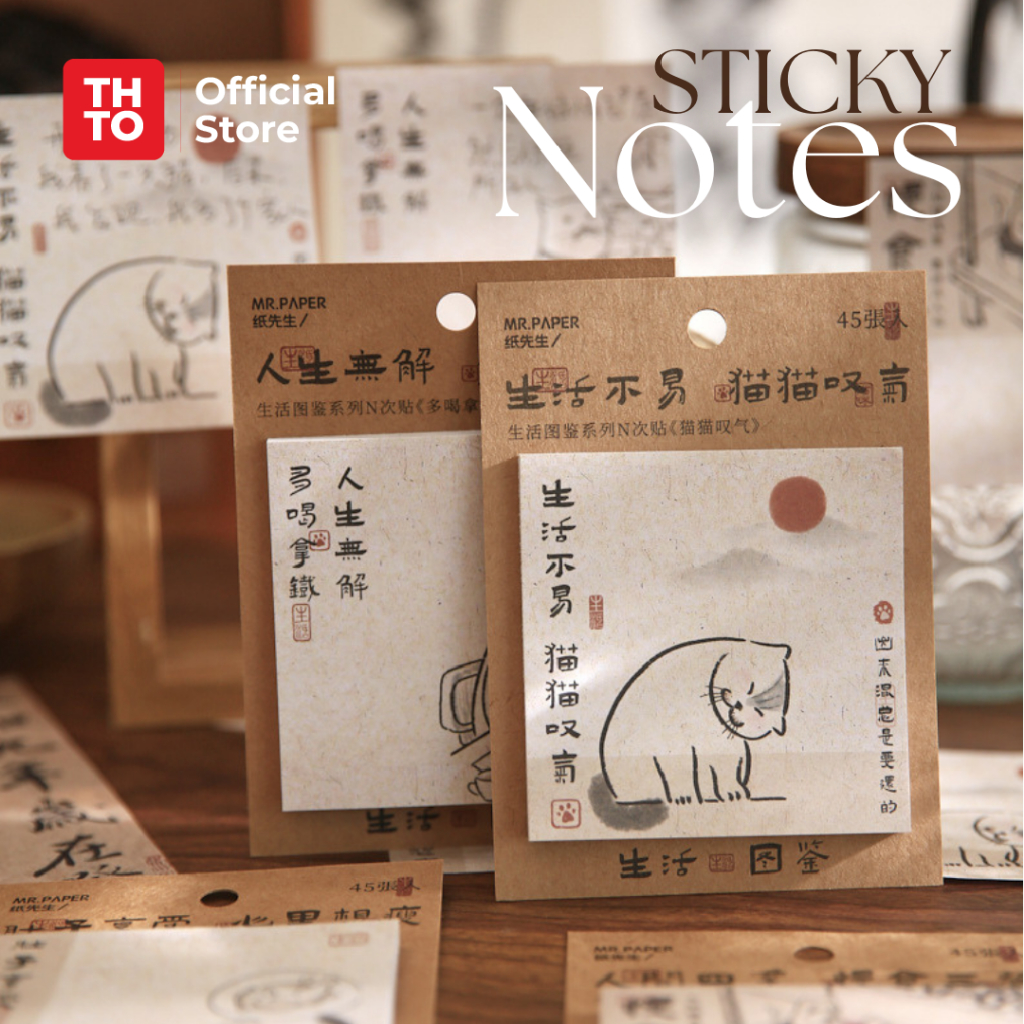 

THTO Sticker Sticky Paper Kertas Cute Kucing Kitty Cat 45 Pcs Note Kreatif Aesthetic Tradisional Stationery A133