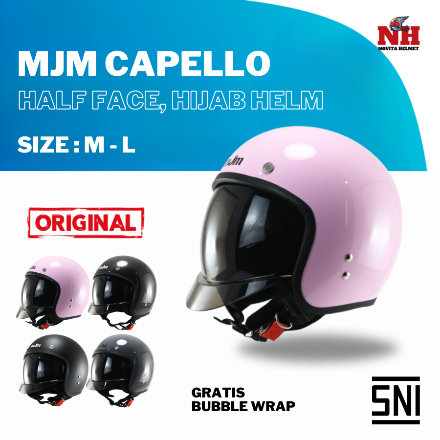 Helm Half Face MJM Capello Original 100% SNI Helm Wanita Hijab nNyaman Dipakai