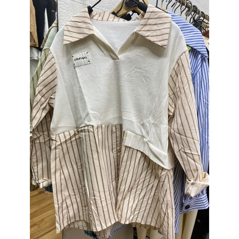 KEMEJA IMPORT KEMEJA GARIS GARIS KEMEJA MURAH BLOUSE MURAH BLOUSE WANITA KEMEJA KOREA