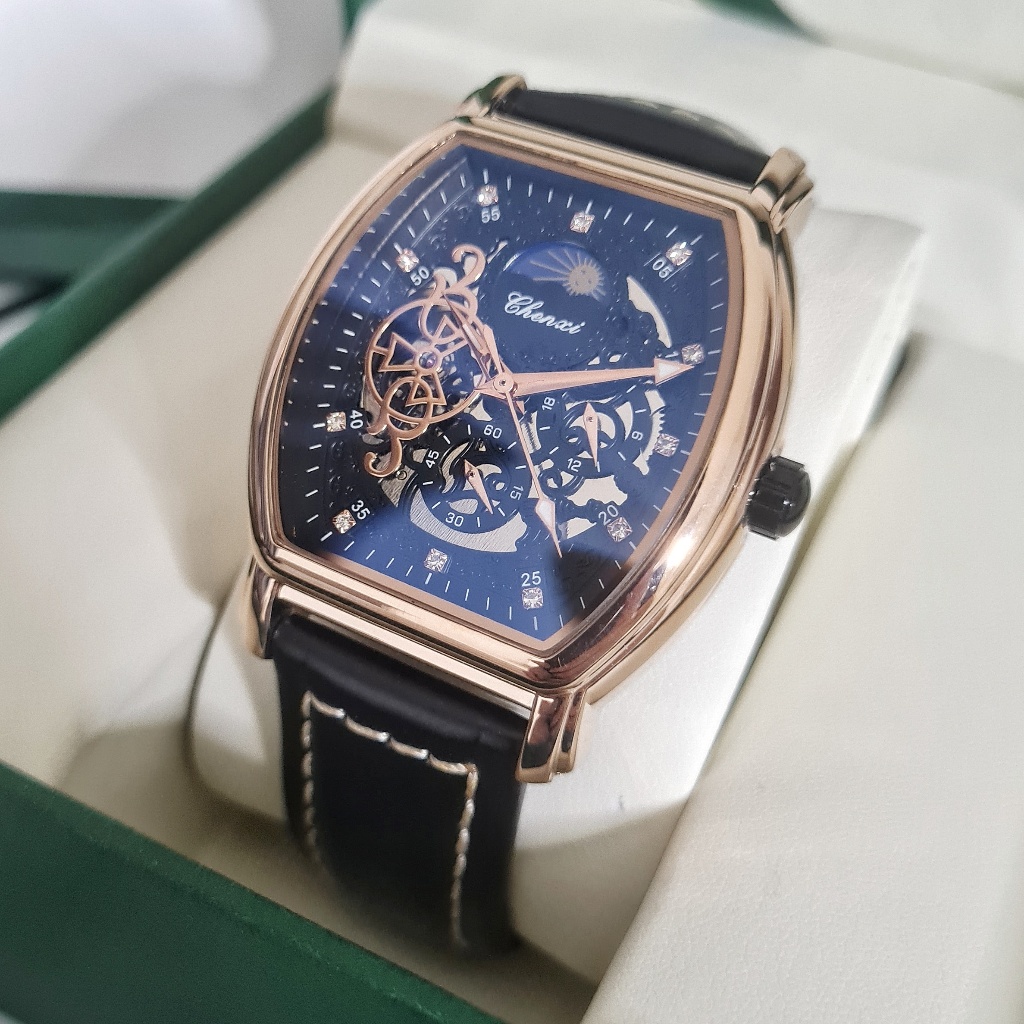CHENXI Absolutum Jam Tangan Pria Original Otomatis Tanpa Baterai Skeleton Anti Air Gold Rose Hitam