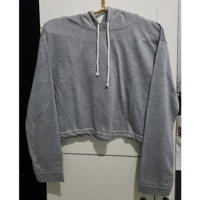 Preloved - Hoodie crop warna abu untuk wanita