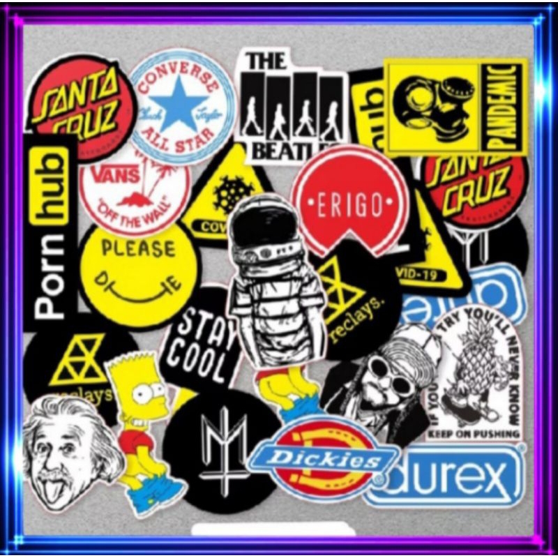 

[ 1 pack = 8 15 & 20 pcs ] Stiker warna dinding motor botol distro band musik gitar lemari helm distro aesthetic