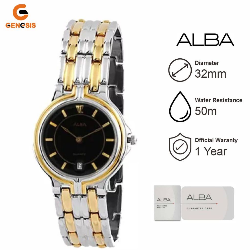 Jam Tangan Pria Alba AXB34EX Analog Strap Rantai Stainless Steel Silver Gold Original