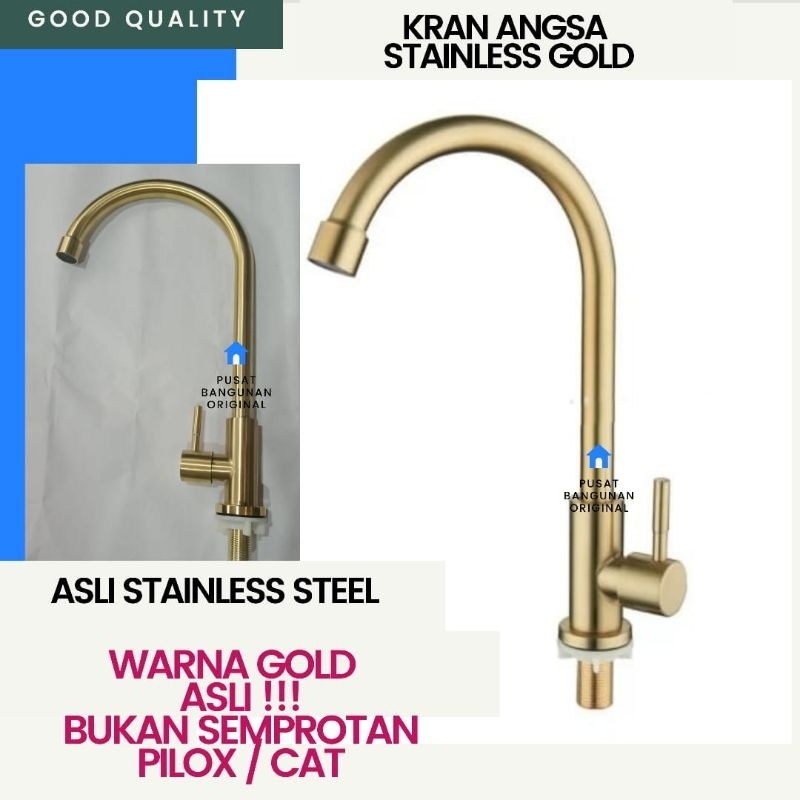 KRAN CUCI PIRING KERAN DAPUR TANAM MEJA STAINLESS GOLD EMAS DINGIN 304