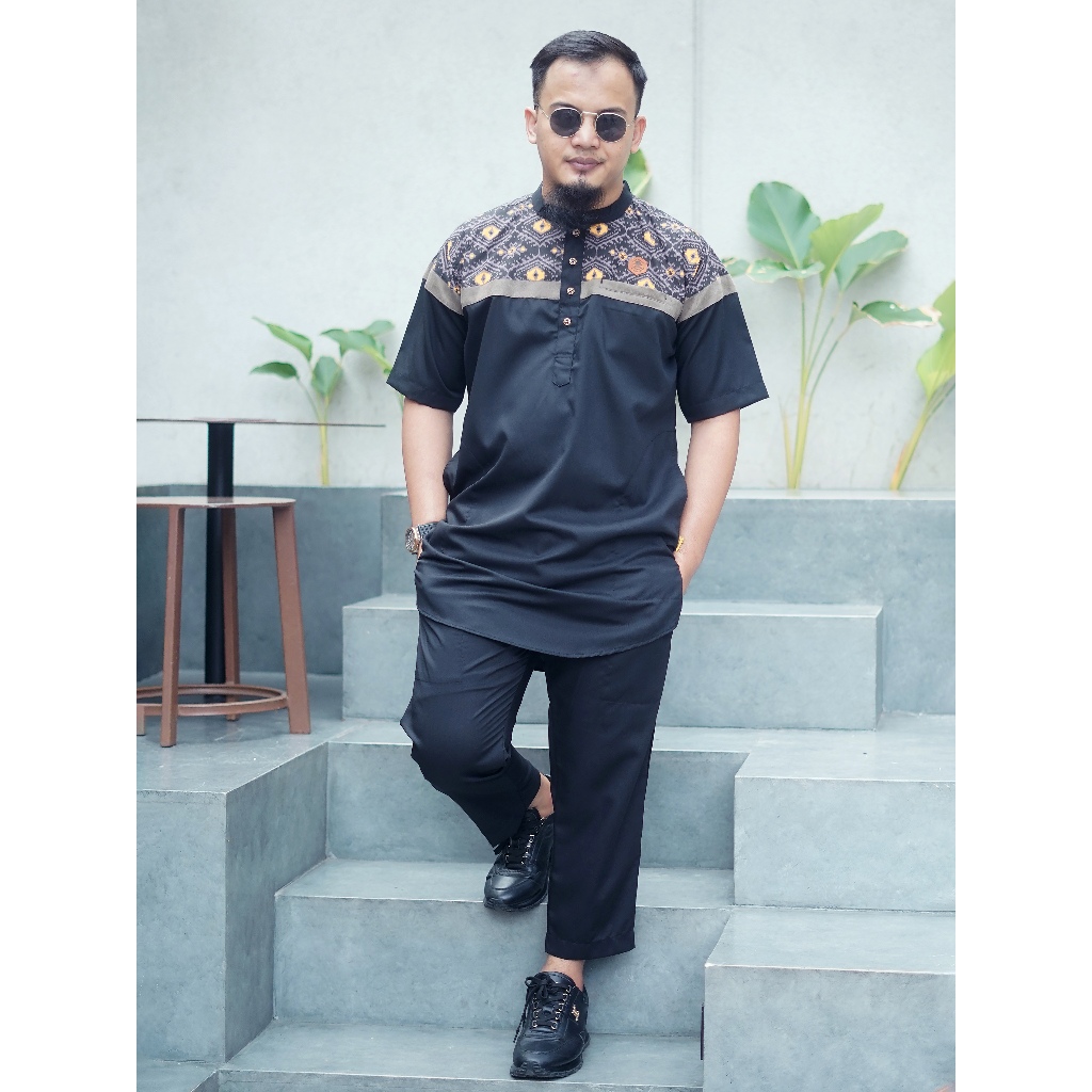 Kurta Asyja by Al Amwa Premium | Kurta Pria Dewasa Lengan Pendek | Kurta Pakistan Motif Batik