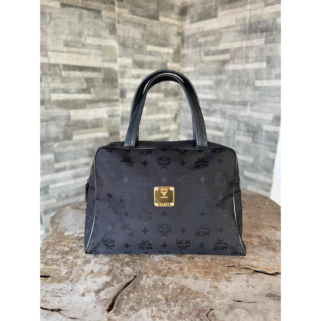 MCM 0RI - Tas T0TE Bag wanita 0riginal 100% TAS MCeM Munchen Signature Black Canvas ToteBag Preloved