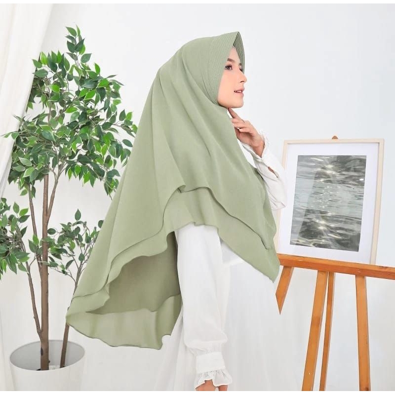 jilbab hijab kerudung khimar instan polos / khimar syari / 2 layer