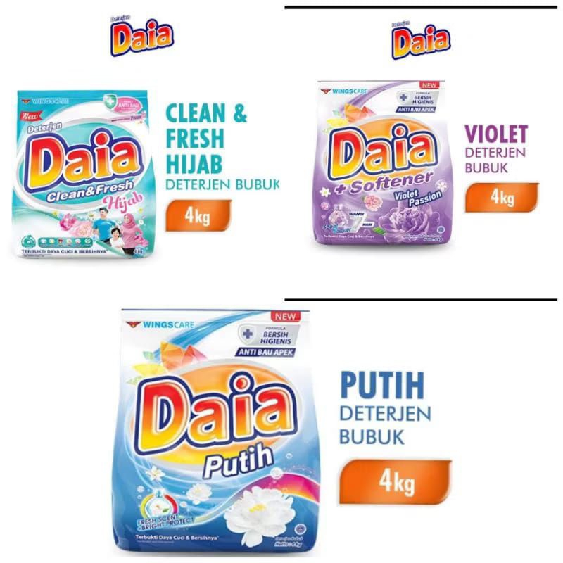 Daia Deterjen Bubuk Violet | Putih | Hijab 4kg - Daia All Varian 4kg